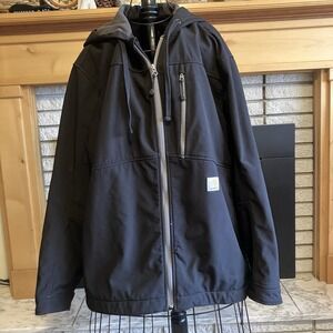 Carhartt Jacket Mens XL T Black Soft Shell Hooded J251 Ripstop Windproof Nylon